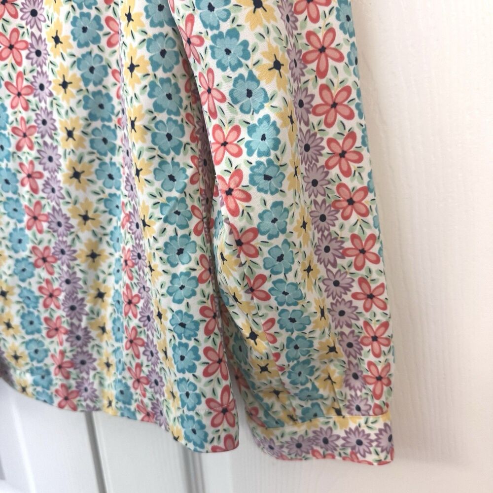 Vintage Floral Button Up Shirt Women's S/M Long Sleeve Flower Power Blouse - Picture 6 of 6